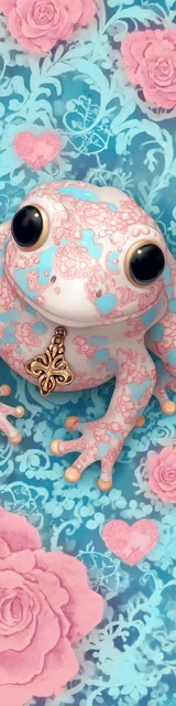 Free printable frog bookmark featuring pink frog with blue background